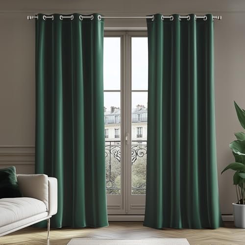 Deconovo 100% Verdunkelungsvorhänge Samt Vorhang Blickdicht Gardinen mit Ösen für Schlafzimmer Velvet Curtains Kälteschutz Wohnzimmer Dicke Thermovorhang, 290x140cm(HöhexBreite), Dunkelgrün, 2er Set