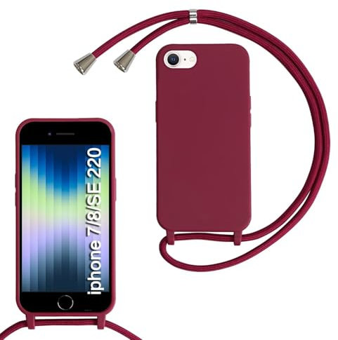 SLWYF Compatible with iPhone 6/7/8/iPhone SE 2020/SE 2022 Crossbody Lanyard Case, Liquid Silicone Protective Phone Case with Strap Adjustable Neck Cord Necklace Soft Cover for iPhone 6/7/8, Red