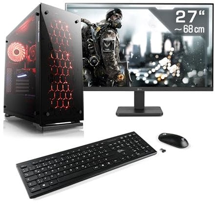 Boost Boxx Gaming PC mit Windows 11 Home, AMD Ryzen 5 7500F 6X 3700 MHz, 1000 GB M.2 SSD, 16 GB DDR5-RAM, GeForce RTX 3050, Gigabyte Mainbaord, USB 3.2, 27 Zoll Full-HD, Tastatur/Maus-Set, M11530H