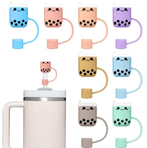 TELAIN 8 Pieces Straw Cover for Stanley Cups, Set of 8 Silicone, BPA-Free, Perfect Leak Protection for 20oz-40oz Cups, Cute Design