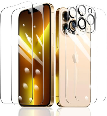 2 Stück Schutzfolie für iPhone 13 Pro Max + 2 Stück Kameraschutz + 2 Stück Rückseite Schutzfolie mit einfachem Befestigungswerkzeug, Panzer Schutz Glas, Display Schutzfolie aus gehärtetem Glas
