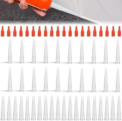 60 Stück Kartuschenspitzen,Silikon Spitzen Silikonspitzen Transparent Silikonspitzen Mit Gewinde,Silikontüllen Ersatzspitzen Abdichten Kappen für Silikonkartuschen Silikondüsen Dichtmittel Werkzeug