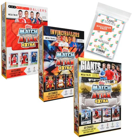 Bundle mit Match Attax Champions League 2024/25 EXTRA - Trading Cards - Alle 3 Verschiedene Tin Boxen + Exklusive Collect-it Hüllen