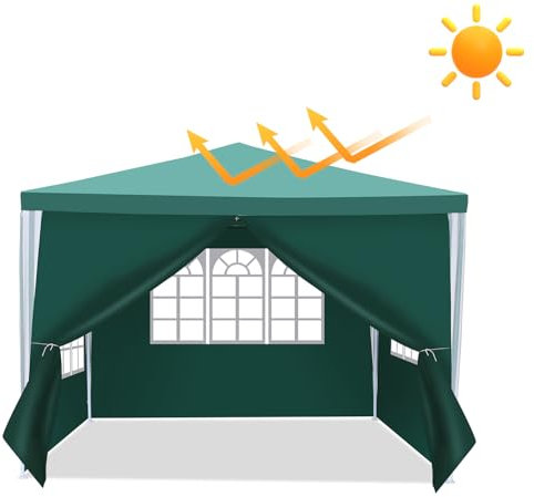Eikuavons Pavillon 3x3m wasserdicht stabil Winterfest, Camping pavillon, Pavillion, Garten Partyzelt, Gartenzelt mit Seitenteilen und Fenstern, Sonnenschutz Festzelt für Party, Festival,Grün