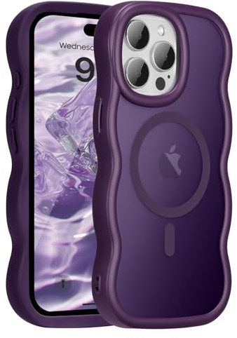 UEEBAI Magnetic for iPhone 12 Pro Max Case, Compatible with MagSafe, Transparent Wave Frame Design Case Soft Edge Cover Cute Clear Matte Shockproof Protective Phone Case, Purple