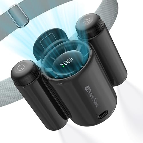 Space Player Tragbarer Gürtelventilator, 100 Stufen, 13000 U/min, Akku | Akku-Clip-Ventilator mit USB-C, LED-Display, verstellbaren Luftauslässen und Trageband für Arbeit, Camping und Reisen