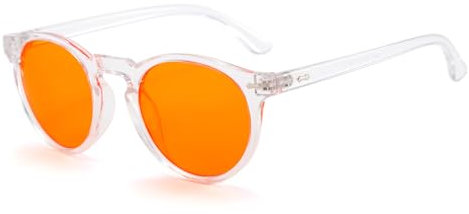 Long Keeper Blue Light Blocking Glasses Orange Lens Anti Blue Light Eyeglasses for Screens, TV, Gaming Retro Round Glasses Relieve Eye Fatigue and Improve Sleep (Clear Frame)