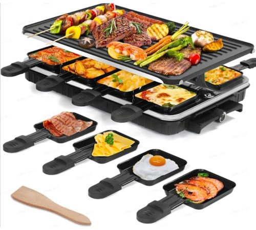 Elektrischer Tischgrill, 1.3kw Rauchfreier Elektrogrill, 220v 6-8 Personen Antihaft Teppanyaki Platte, Profi Gastro Grillplatte Elektrisch, BBQ Grill mit Backblech, Hölzerne Spachtel und 8 Kleine Back