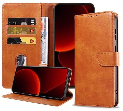 RKINC Xiaomi 13T Hülle Handyhülle Premium PU Leder, mit 3 Kartenfach Standfunktion, Klapphülle Handytasche Lederhülle, TPU-Schutzhülle Ständer Kompatibel für Xiaomi 13T, Champagner