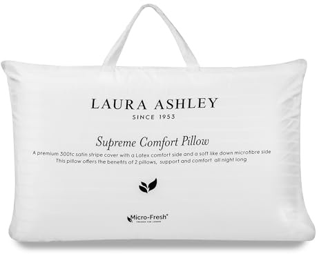 Laura Ashley Supreme Comfort Latex Pillow - 300 Thread Count Satin Stripe Cotton Cover, Dual-Sided Design with Latex Core & Supersoft Hollowfibre Filling