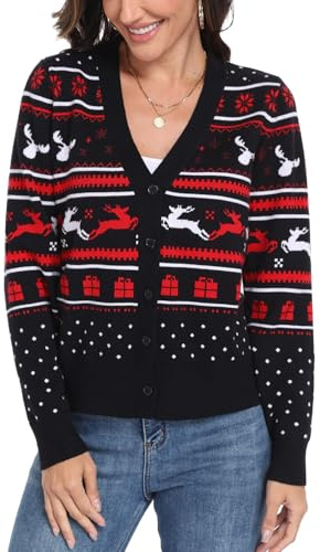 PrinStory Women's Open Front Knit Cardigans Long Sleeve Casual Sweater Jumpers with Buttons Ladies Long Sleeve Knitwear Sweater Cardigan