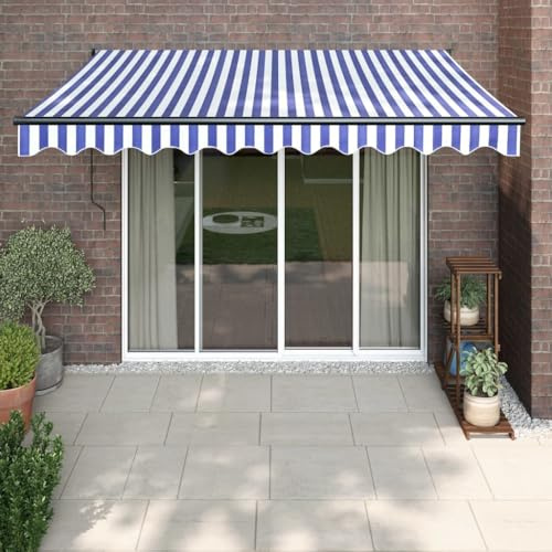 ACAGALA Elektrische Gelenkarmmarkise 3x2,5m, Markise Automatisch mit Fernbedienung und Handkurbel, Sonnenmarkise Sonnenschutz für Terrasse Balkon Garten, Blau und weiß(anthrazit Rahmen)