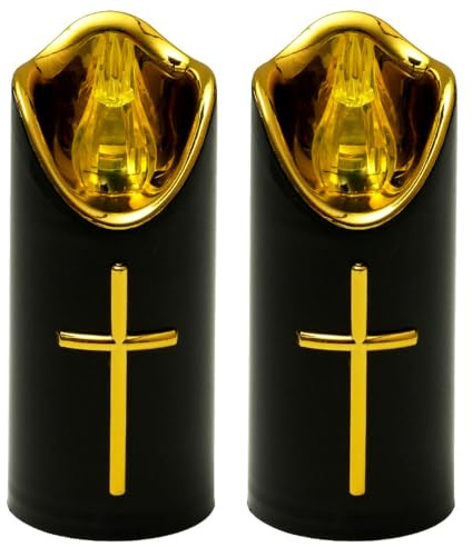 Gravdekorationer för kyrkogården, 2-pack LED-ljus, svart, kyrkogårdsstearinljus