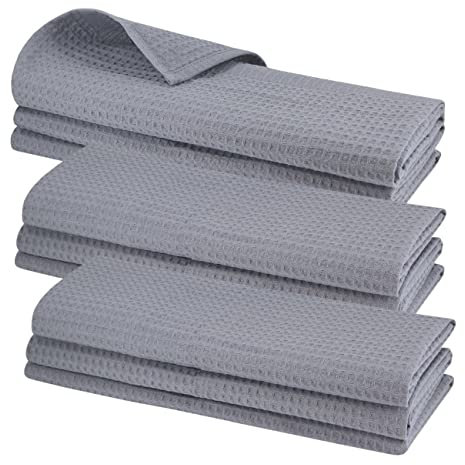 Gariella - 9er Set Geschirrtücher/Grau / 100% Baumwolle/mit Aufhänger / 70 x 50 cm/Waffelpiqué/Gastronomiequalität/Küchentuch/Putztuch/Waffelmuster/saugstark/robust