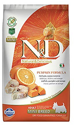N&D Linie Hundefutter mit Kürbis, Kabeljau und Orange für kleine Erwachsene Hunde, 800 g