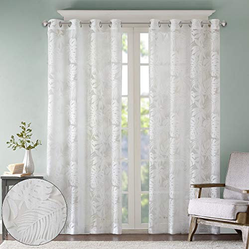 Madison Park Halbdurchsichtiger Einzelvorhang, modern, modern, botanisch, Bedruckt, mit Ösen, Fenstervorhang für Wohnzimmer, Schlafzimmer und Schlafsaal, 127 x 229 cm, tropisches Weiß