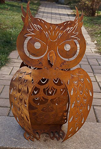 Edelrost Eule filigran 3D Optik Beleuchten Garten Terrasse Tierfigur Kauz Metall
