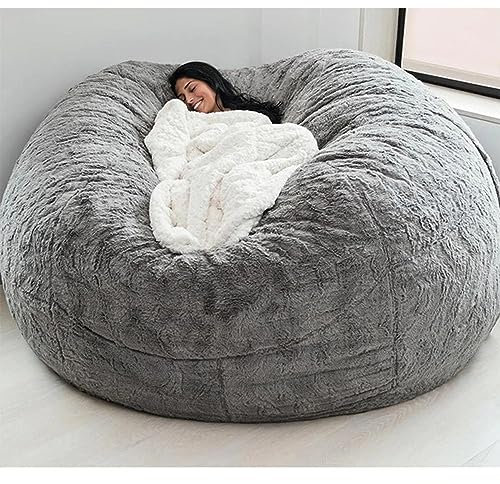 Sitzsack Stuhl Abdeckung (nur Abdeckung, Keine Füllung), Round Soft and Fluffy Faux Fur Bean Bag Lazy Sofa Bed Cover für Gaming-Stühle und Gartenstühle Giant Fur Bean Bag 150 * 65cm/6ft