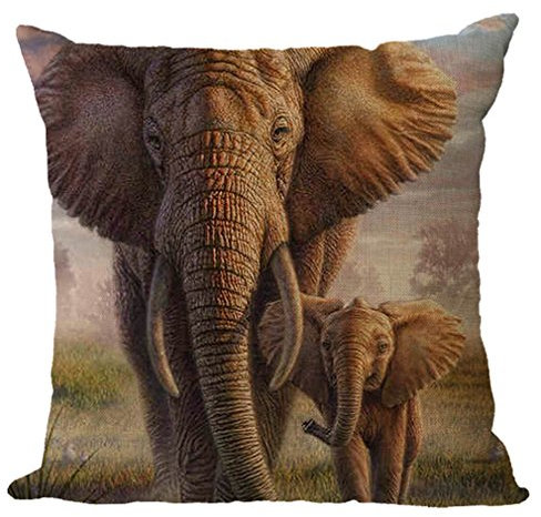 Nunubee Bunter Elefant Kissenbezüge 45 x 45 cm Leinen Zierkissenbezüge Dekorative Kissenbezug Dekokissen Sofakissen Lendenkissen Wurfkissenbezug Kissenhülle, Modell 24