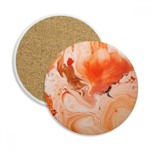 Orange Marbre Blanc abstrait moderne Motif pierre Boisson Céramique Dessous-de-verre pour mug Tasse cadeau 2 pcs