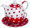 Tea for One Set mit roten Punkten (Kanne & Tasse & Untertasse)