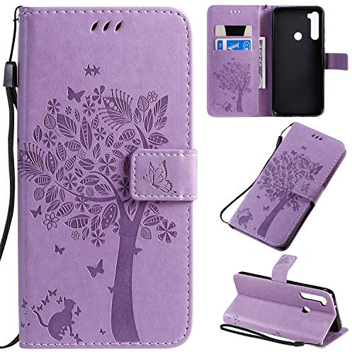 Zchen Cover Xiaomi Redmi Note 8T, Custodia Cover Protettiva in Cuoio Flip Libro Portafoglio Resistente Antiurto con Supporto per Xiaomi Redmi Note 8T (Gatto-Viola)