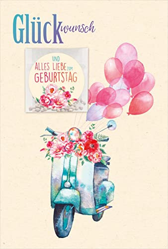 PremiumLine Recycling Geburtstagskarte mit Wildblumen Samentütchen inkl. Umschlag Handmade Glückwunschkarte - Vespa Roller - Happy Birthday Grußkarte aus 100% baumfreien Zuckerrohrpapier