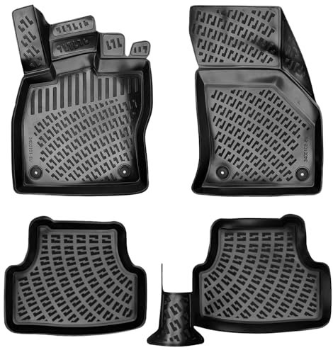 Rizline Passgenau 3D Fussmatten Auto Kompatibel mit Seat Leon 3 Gen 2012-2020 Auto Zubehör 1. Und 2. Reihe Gummimatten Autos TPE Allwetter Geruchlos rutschfest Vorne und Hinten Schwarz