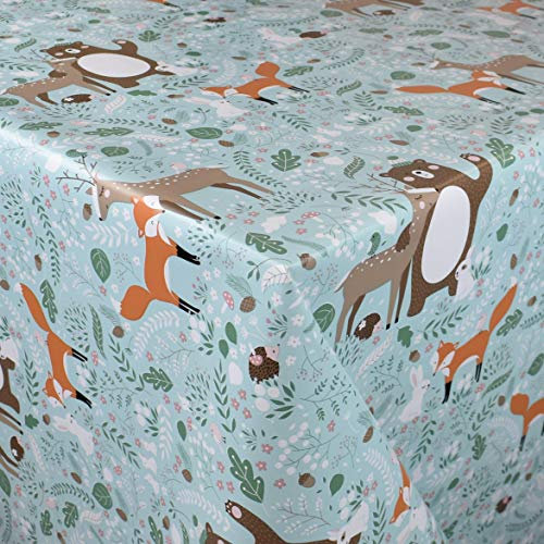 KEVKUS Wachstuch Tischdecke Meterware K150133 Fuchs REH Bär Igel Kindergeburtstag Tiere wählbar in eckig rund oval (Rand: Schnittkante (ohne Einfassung), 100 x 140 cm eckig)