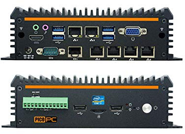 PICOPC Intel i7-8565U 6 LAN lüfterloses Security Gateway Appliance Firewall Router (8 GB RAM, 64 GB mSATA SSD), unterstützt Betriebssysteme wie Sophos, pfSense, Untangle, Ubuntu, FreeBSD (kein WLAN)