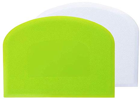 Rascador de pasta de plástico, cuerno de repostería, 2 piezas de plástico, raspador de repostería, espátulas para pan para cocina, repostería, crepes, 12 x 9,5 cm (verde + blanco)