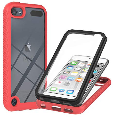 JZ 360 Degrees Front & Back Transparent Phone Hülle for Für iPod Touch 7/6 / 5 Full Screen Coverage Hülle - Red
