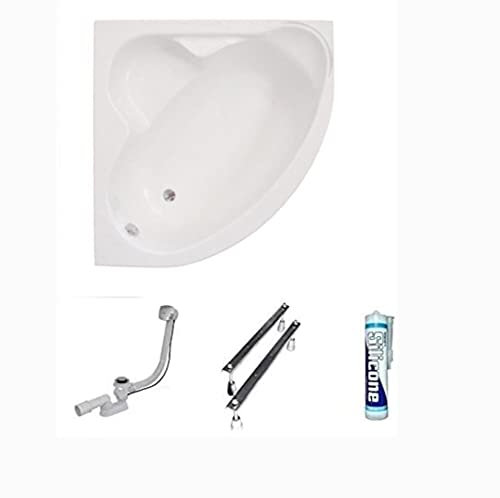 ECOLAM Baignoire d'angle acrylique symétrique Standard Polimat 120x120 cm Blanc, pieds, siphon et silicone