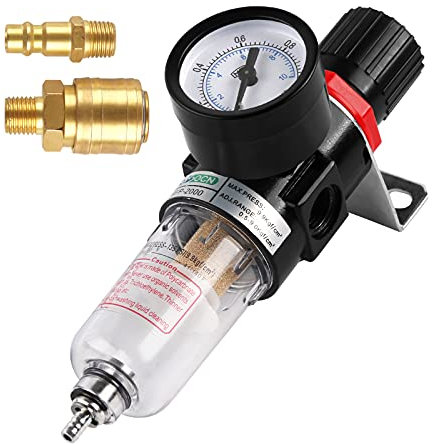 Regulateur de Pression d'air 1/4, Filtre Compresseur Dair, Séparateur d'Humidité, Filtrez l'Humidité, Nettoyez et Séchez l'air, Protégez les Outils à air Comprimé et les Dispositifs Pneumatiques
