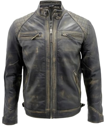 Giacca da Motociclista Trapuntata da Uomo Vintage in 100% Pelle