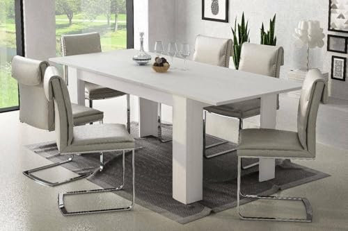 Dmora Ausziehbarer Esstisch, Ausziehbare Konsole, Moderner Tisch mit Auszug, 160 / 220x88h80 cm, Farbe Weiß