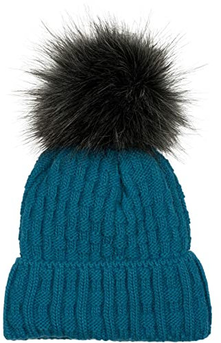 styleBREAKER Unisex warme Strick Bommelmütze mit Flecht Muster und Fleece Futter, Winter Fellbommel Mütze 04024171, Farbe:Petrol