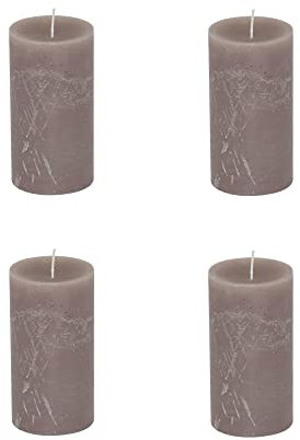 Stumpenkerzen Rustic 4er Set - Stumpenkerze, Blockkerze, Kerze, Adventskranz, Advent - Kein Ruß - Brenndauer: 60 Std. - viele Farben - 7x13 cm (Taupe)