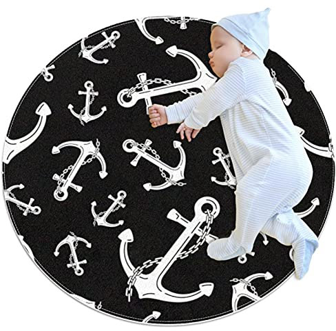Kleiner Teppich für Badezimmer, Ankerkette, nautisch, maritim, rutschfest, für Sofa, Schlafzimmer, Kinderzimmer, Dekoration, rund – 70 cm Durchmesser