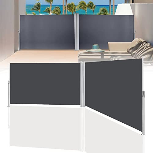 Jiubiaz Seitenmarkise 180 x 600 cm Sichtschutz Seitenrollo Markise, Polyester-Material Sonnenschutz Windschutz mit Bodenhalterung einziehbarer für Balkon Terrasse Garten Terrasse Anthrazit