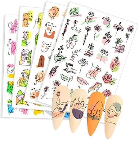 MEISO 12 Blatt Graffiti Abstrakt Gesicht Nagelsticker Blumen Selbstklebend Nagelaufkleber Nail Art Stickers Nägel Aufkleber Nagel Decals Nageldesign DIY Nagelkunst Dekoration für Mädchen Frauen