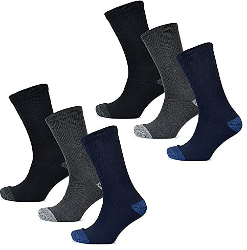 KAV Men Six Pairs Big Foot Crew Socks - Cushion Comfort Breathable Heel and Toe Protection - Extra Thick Mens Sock for Boot, Mechanic, Engineer, Builder,Warehouse Worker