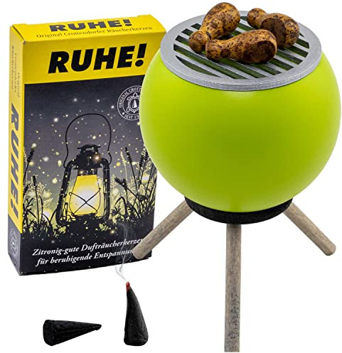 Seiffener Volkskunst | Räucherofen Grillofen | Räucherfigur 10 cm | Grill + Räucherkerzen Ruhe | Räuchergrill mit Hühnerbeinen | 26304 | grün