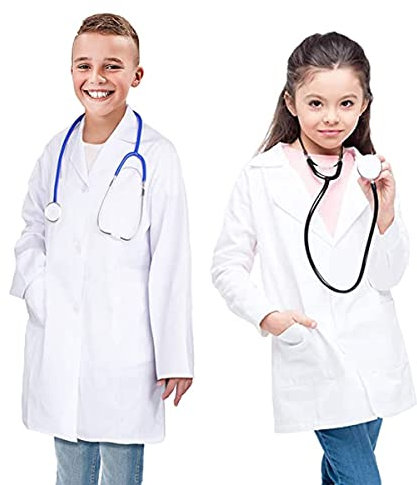 CoatCool Arztkittel für Kinder Baumwolle Laborkittel Junge Mädchen Chemie Labormantel Langarm Medizin Weiß Kostüm Doktor Mantel für Schüler Studium Labor, XL