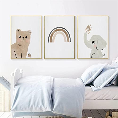 Sarah Duke Kinderposter Kinderzimmer, 3er Set Cartoon Tier Regenbogen Wandbilder, Ohne Rahmen Kinderzimmer Bilder, Boho Deko Kunstposter für Junge Mädchen (40 x 50 cm)
