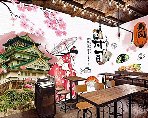 3D Mural Wallpaper Custom Sushi Restaurant Japanese Landscape Wallpaper Suitable For Living Room Tv Wallpaper Sofa Background Self-Adhesive Mural Peel And Stick Wall Posters Wall Art , 400(W)x280(H)cm