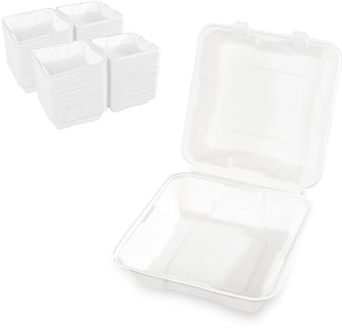 Hypafol Zuckerrohr Box ungeteilt 200 Stück I Formstabile Einwegschalen zum Verpacken von Essen I ökologisch, nachhaltig & zu 100% kompostierbar I 21x21x8cm I vielseitige To Go Menuebox aus Zuckerrohr