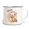 Mikalino Emaille Tasse Winkende süße Maus mit mit Wunschname personalisierte Kindertasse mit Namen bedruckt Emaille Becher Emailletasse Geschenk, Farbe:weisssilber, Grösse:300ml