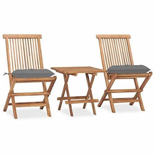 Yolola sitzgruppe Garten sitzgarnitur Garten gartentisch Klappbar mit 2 stühlen Set,gartentisch Holz,gartenstuhl Holz,terrassenmöbel wetterfest,sitzgruppe Balkon Massivholz Teak-Grau-