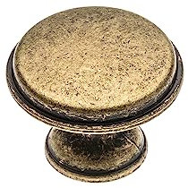 GTV - Cento Knob Antique Brass Diameter 28 mm I Furniture Knobs with Screws I Round Cupboard Knobs Kitchen Knobs Door Knob Drawer Knob Handle I Shell: Galvanised, Painted